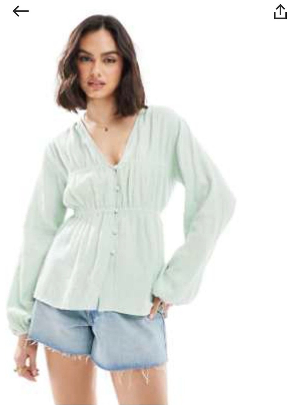 ASOS Mint Green Button-Front V-Neck Blouse